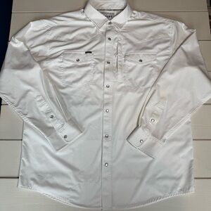 PONCHO Men's White Long Sleeve Western Pearl Snap-Button Shirt